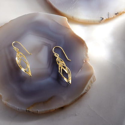 Milla Dainty Silver Drop Earrings for Women and Dangling Gold Earrings | Hypoallergenic, Easy to Wear, Available in 14K Gold, Rose Gold, or Silver Plated Finish, Different Designs - color: Linear Swirl / 14K Gold Plated