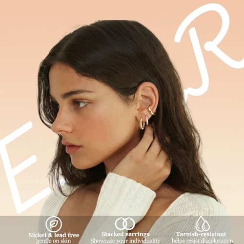 6 Pairs Gold Hoop Earrings Set for Women, 14K Gold Plated Lightweight Chunky Twisted Huggie Hoops, Hypoallergenic Small Thick Hoop Multipack Jewelry Gift - color: Chunky Gold