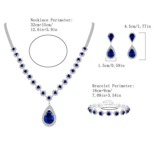 Silver Plated Necklace Earrings Bracelet Crystal Bridal Wedding Jewelry Sets for Wedding princess birthday party Halloween Prom Pageant Jewelry - color: 1-blue