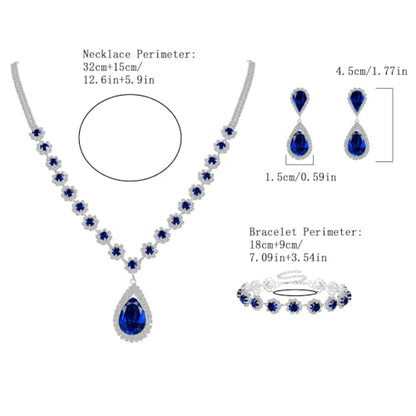 Silver Plated Necklace Earrings Bracelet Crystal Bridal Wedding Jewelry Sets for Wedding princess birthday party Halloween Prom Pageant Jewelry - color: 1-blue