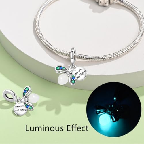 HappyStar 925 Sterling Silver Animal Dogs Charms Pendants fit Pandora Bracelets Necklaces Flowers Sports Travel Charms for Bracelets Women Jrwelry Gifts(with one Spacer Bead Charms) - style: Green Firefly Charm