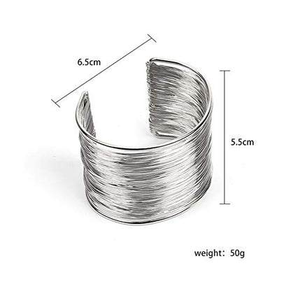 COLORFUL BLING Punk Alloy Hollow Geometric Smooth Polished Gold Hoop Open Cuff Wide Bracelet Bangle Wrist Jewelry for Women Lady - color: 2pcs silver thread