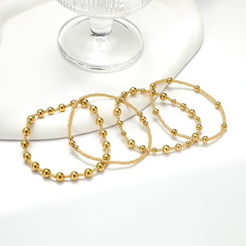 Dainty Gold Plated Pearl Crystal Beaded Bracelets Set for Women 14K Gold Plated Bead Pearl Beads Bracelet Stackable Paperclip Link Chain Bracelets Gold Plated Bracelets for Women Trendy Jewelry - color: Style9-multi layer-4pcs