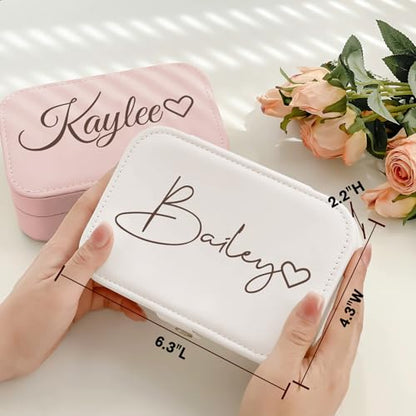 Personalized Jewelry Box Gifts for Women Custom Travel Jewelry Case Organization Leather Customized Birthday Anniversary Bridesmaid Gifts - color: 006-Pink-Big Heart