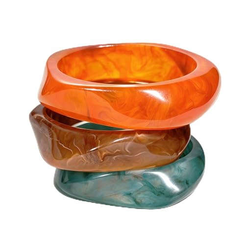 FAXHION Chunky Resin Acrylic Bangle Bracelets for Women, Colorful Wide Geometric Bangles Set, Statement Stackable Bracelet Jewelry Gift - color: Orange
