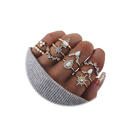 INENIMARTJ Boho Rings for Women Teen Girls,Gold Stacking Rings Set Vintage Knuckle Stackable Moon Star Snake Butterfly Heart Flower Leaf Top Finger Rings - color: 108-A