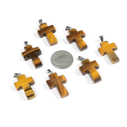 Justinstones 32mm Gemstone Carved Cross Reiki Chakra Pendant With Stainless Steel Necklace 22 Inch - color: Golden Tiger Eye