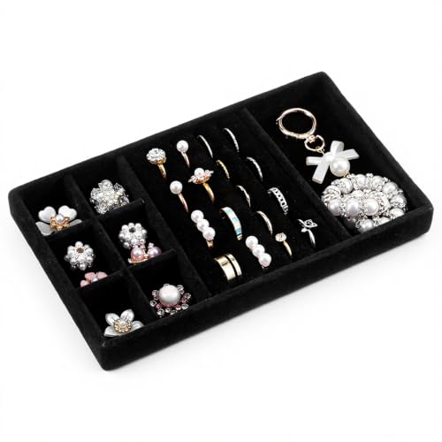 Jewelry Drawer Organizer Inserts Black Velvet Jewelry Tray Stackable Insert | Jewelry-Organizers and Storage for Drawers Drawer Inserts Earring Organizer for Women Storage Display Rings Stud Necklaces