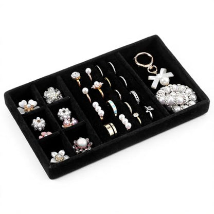 Jewelry Drawer Organizer Inserts Black Velvet Jewelry Tray Stackable Insert | Jewelry-Organizers and Storage for Drawers Drawer Inserts Earring Organizer for Women Storage Display Rings Stud Necklaces