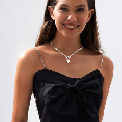 Zeffy Dainty Gold Heart Necklace for Women Trendy 14K Gold/Silver Plate Cute Heart Pendant Choker Necklaces Gold Love Heart Chain Necklace for Women Dainty Gold Jewelry Gifts for Women - style: Chunky Puffy Heart Necklace-Silver