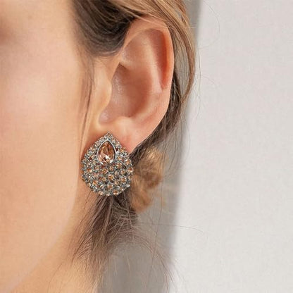 SELOVO Rhinestone Teardrop Big Stud Earrings Clip On Earrings - color: Champagne