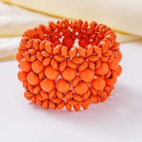 Zian Bohemian Wooden Beaded Bracelets for Women Handmade Colorful Wide Chunky Elastic Stretch Bracelets Boho Wristband Summer Beach Jewelry - color: Orange