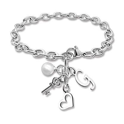 Initial A-Z Bracelets Gift for Women Girls Stainless Steel Chain Bracelet 26 Alphabet Jewelry Gifts for Birthday Anniversary Letter Bracelet Monogram Gifts for Sister Friend Girlfriends Mom 8.26 Inch - color: G