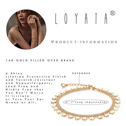 LOYATA Chain Bracelet Gold Link 14K Gold Plated Dainty Pearl Bracelet Simple Jewelry Gift for Women - style: Star Dangle-1