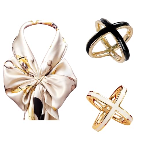 SYWDUDUCLT Scarf Ring for Women's Shawl, Silk Neckerchief, Tshirt, Gold/Sivler, S/M/L, 2 Pcs - style: X-G/S