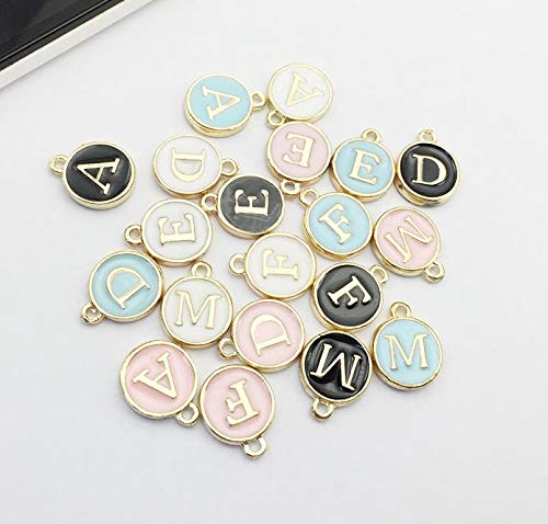 Youdiyla 2 Sets(52pcs) Black Cute Mixed Letter Beads Metal Letter Charms Enamel Initial Charms Wholesale Double Sided Alphabet Charms for Necklace and Bracelet Making Craft Supplier (HM452) - color: Black