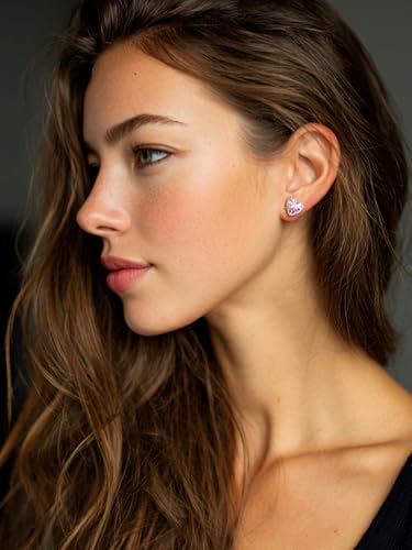 Bestyle Authentic 925 Sterling Silver 2 Carat Birthstone Earrings for Women, More Sparkle Heart/Round Solitaire Diamond Studs Earrings, Great Birthday/Christmas/Anniversary Jewelry for Wife Mother - color: 10. Oct. Pink Tourmaline-Heart