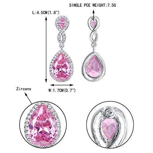 EVER FAITH Cubic Zirconia Wedding Earrings for Women Brides, Austrian Crystal Birthstone 8-Shape Infinity Bridal Dangle Earring - style: Pierced_Pink Silver-Tone