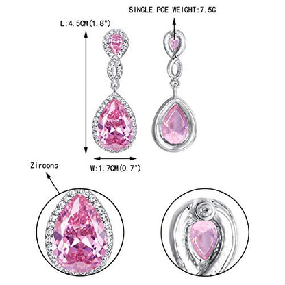 EVER FAITH Cubic Zirconia Wedding Earrings for Women Brides, Austrian Crystal Birthstone 8-Shape Infinity Bridal Dangle Earring - style: Pierced_Pink Silver-Tone