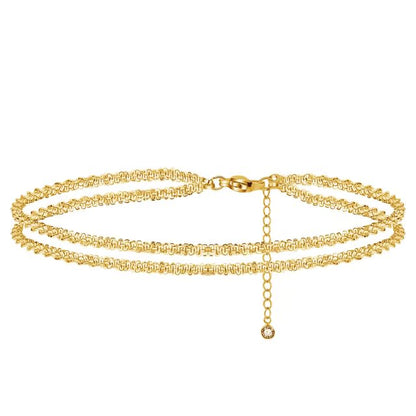 ASCOMY Ankle Bracelets for Women 14K Gold/Silver Plated Anklets for Women Waterproof Layered Cute Beads Dot Shining Twist Rope Chain Pearl Bar Link Heart Anklets Summer Beach Foot Chain Jewelry Gifts - style: Sparkling Twist Rope-GD