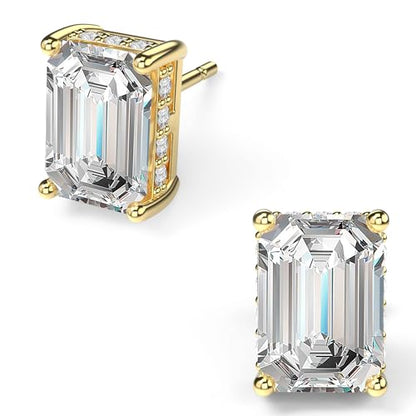 18K White Gold Plated Sterling Silver Emerald Cut Cubic Zirconia Stud Earrings Clear CZ Diamond Stud Earrings for Women Men Hypoallergenic - color: Gold, size: 5MM*7MM