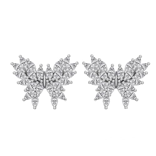Moissanite Stud Earrings for Women, DF/VVS Clarity, Sterling Silver with 18K White Gold Plated - style: 3.15 Carat Butterfly