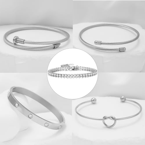 18 K Gold Plated Love Bangle Bracelet Stack Cuff Jewelry for Women Jewelry Set for Women Gift with Box - style: style26
