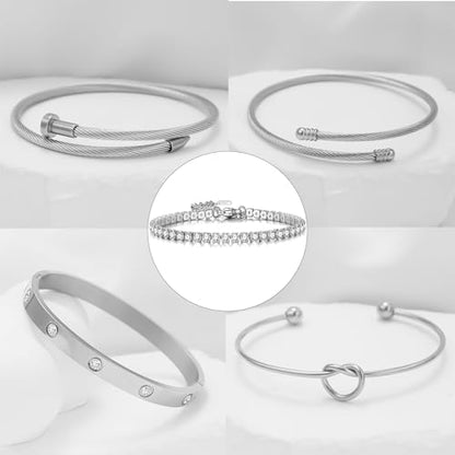 18 K Gold Plated Love Bangle Bracelet Stack Cuff Jewelry for Women Jewelry Set for Women Gift with Box - style: style26