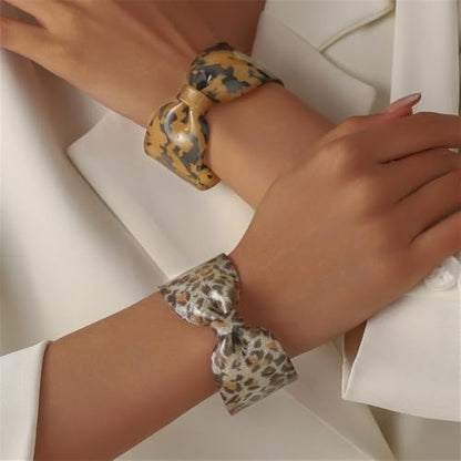 Chunky Acrylic Bow Open Cuff Bracelet for Women Colorful Resin Geometric Bowknot Bangle Bracelet Jewelry - color: Green