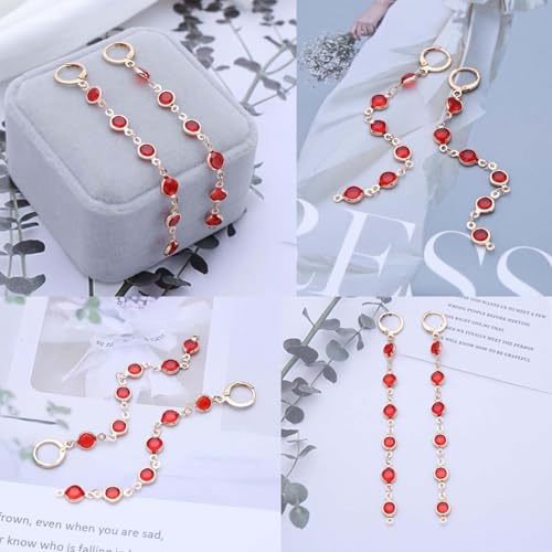 Ruby Crystal Dangle Earrings Red Rhinestone Tassel Drop Earrings Long Cz Chain Tassel Earrings Gold Huggie Hoop Earrings Ruby Wedding Earrings - color: Red