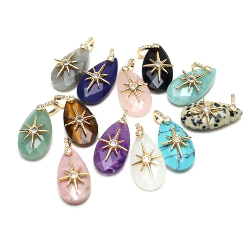 LE SKY Natural Stone Pendants Healing Crystal Gemstones with Rhinestone Charms for jewelry Making Necklace DIY Craft Gift - color: tear drop