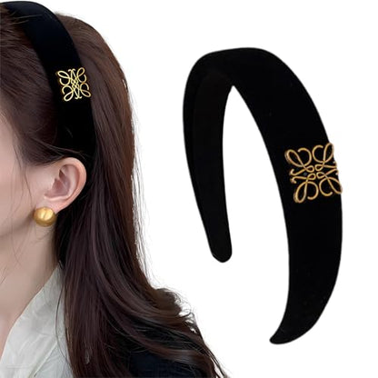 Fashion Headbands, Black Velvet Headband for Women, Classic Retro Design Hair, Suitable for Women Fashion Headband (Black) - color: Totem Style