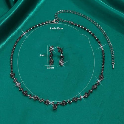 Unicra Bride Crystal Necklace Earrings Set Bridal Wedding Jewelry Sets Rhinestone Choker Necklace Costume Jewelry Set for Women and Brides - color: Black
