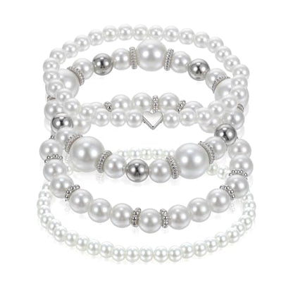 4 Pcs Pearl Bracelets for Women, White Simulated Pearl Beaded Bracelet Set, Stretch Stackable Faux for Women, Elegant Bridal Jewellery