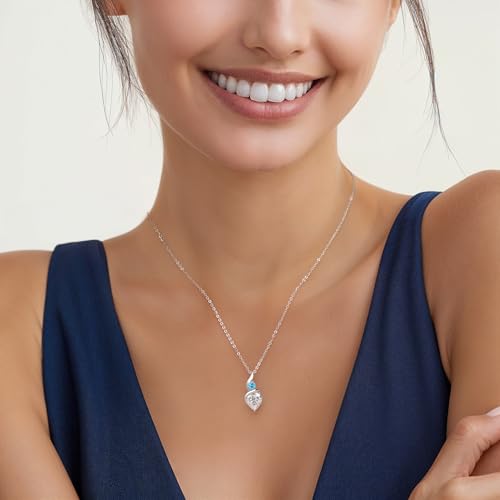 ANDSO Heart Moissanite Necklaces Birthday Jewelry Gifts for Women | S925 Silver /Gold Plating Birthstone Necklace, Ideal Anniversary Christmas Valentine Present for Mom Wife Her Girlfriend - style: Silver-2 Carat-Sky Blue