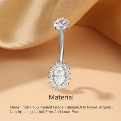 Gold Belly Button Ring, Titanium Dangle Floating Navel Piercing Jewelry - color: Silver-Oval-10mm