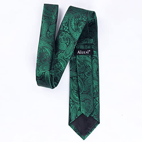 Alizeal Mens Gradient Paisley Necktie and Pocket Square Set | Elegant Design Perfect for Weddings Banquets Business Formal Events - color: 170-dark Green