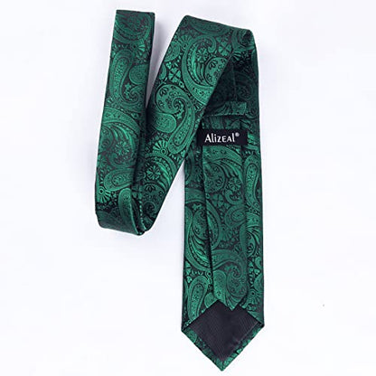 Alizeal Mens Gradient Paisley Necktie and Pocket Square Set | Elegant Design Perfect for Weddings Banquets Business Formal Events - color: 170-dark Green