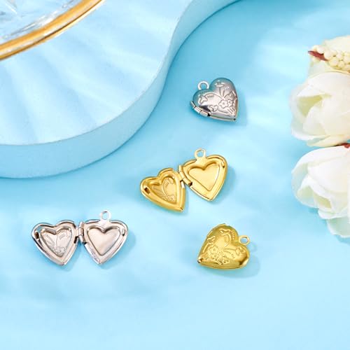 Elecrelive Locket Pendants Photo Frame Charms Memory Photo Charms Heart Locket Photo Frame Pendants - color: Gold and Silver, Flower