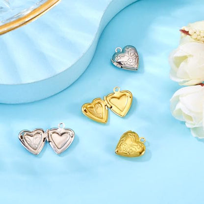Elecrelive Locket Pendants Photo Frame Charms Memory Photo Charms Heart Locket Photo Frame Pendants - color: Gold and Silver, Flower