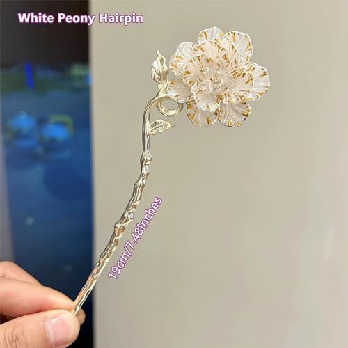 2 Pcs Peony Hair sticks for buns,Hair pins for women,Buns and Updos with No Hair Damage,Metal French Pin Great Hold,Suitable for fine & thick hairUS375 (Purple + White) - color: Purple + White