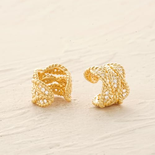 Women Ear Cuff Earrings Gold Non Pierced Cartilage Clip on Open Wrap Twist Hoop 14K Gold Plated Simple Hypoallergenic Everyday Jewelry - style: Trio / Pair