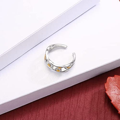 Sariel 925 Sterling Silver Toe Rings for Women Boho Adjustable Mid Finger Rings Summer Vacation Ocean Beach - color: Daisy