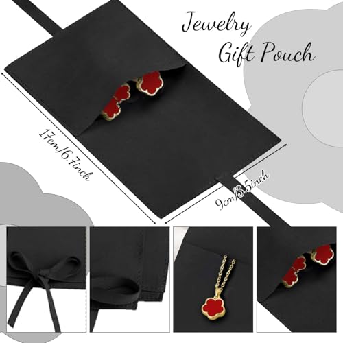 Lucky Flower Alloy Jewelry, Lucky Flower Design Necklace Earrings Bracelet Bangle Ring Jewelry Set, Clover Gold Plated Chain Wrap Ornament & Plush Pouch for Women - color: Red