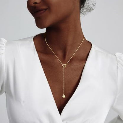 HERIER Lariat Gold Necklace for Women, Dainty Long Necklace 14k Gold Plated/Silver Y-Shaped Layered Beaded Chain Drop Necklaces for Women Trendy Simple Gold Jewelry for Women Gifts - color: Y Heart Necklace-Gold
