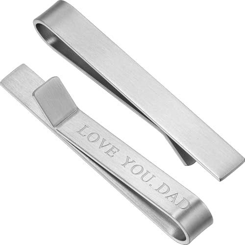 HAWSON Father of the Bride and Groom Tie Clip Best Man Skinny Stainless Steel Marriage Tie Bar Wedding Gift for Man - style: 2''-LOVE YOU DAD