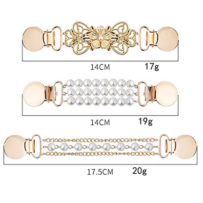 3pcs women's Pearl Sweater Clip dress fixed brooch Ladies anti-glare collar connection buckle Pearl clothes jewelry