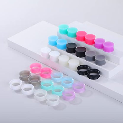 Juway Oveta Ear Gauges for Ear Silicone Ear Plugs Soft Flexible Silicone Gauge Saddle Silicone Ear Plugs and Tunnels 6mm-20mm(16 Pairs) - color: 32PCS 18mm( over 11/16")