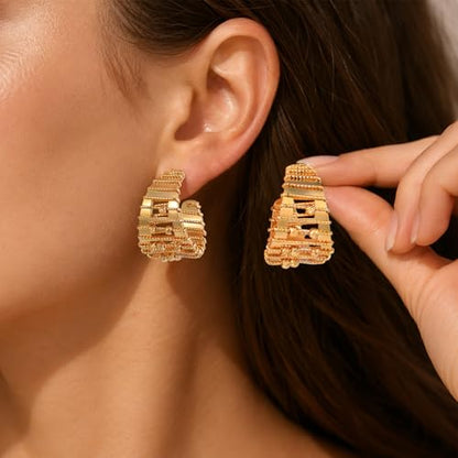 Chunky Hoop Earrings for Women 18K Gold Plated Chunky Gold Hoops Silver Plated Bold Statement Open Hoop Earrings Handmade Hypoallergenic Jewelry Gift - color: 02gold hoops
