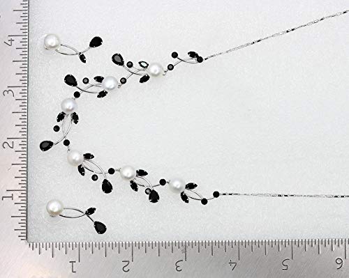 Faship Genuine 10mm Freshwater Pearls Floral Necklace Earrings Set | Premium CZ Crystal, Gorgeous, Sparkling - color: Black